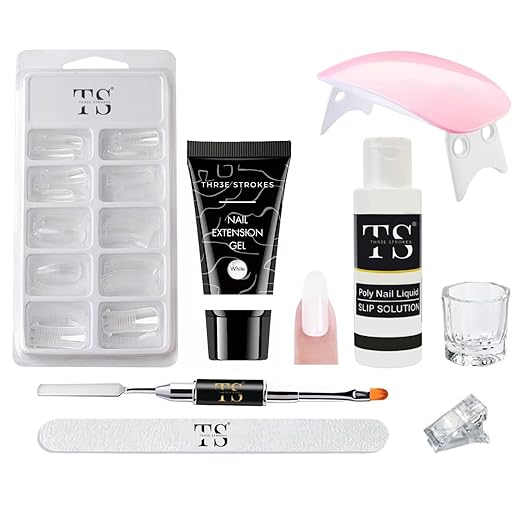 THR3E STROKES Poly Gel Extension Kit: Clear with Slip Solution & UV Lamp