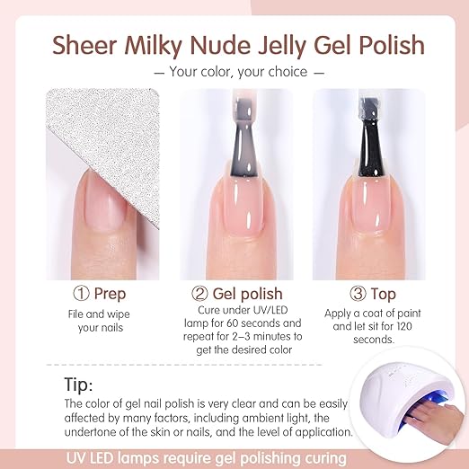 THR3E STROKES Natural Nude Gel Nail Polish Set - 6 Colors All Seasons Kit