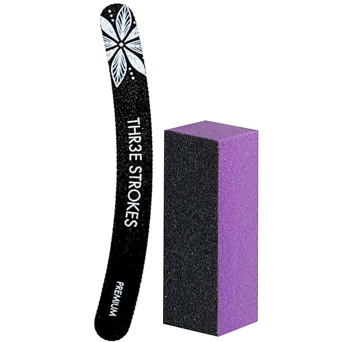 THR3E STROKES Nail File and Buffer Block, Professional Manicure Tools Kits