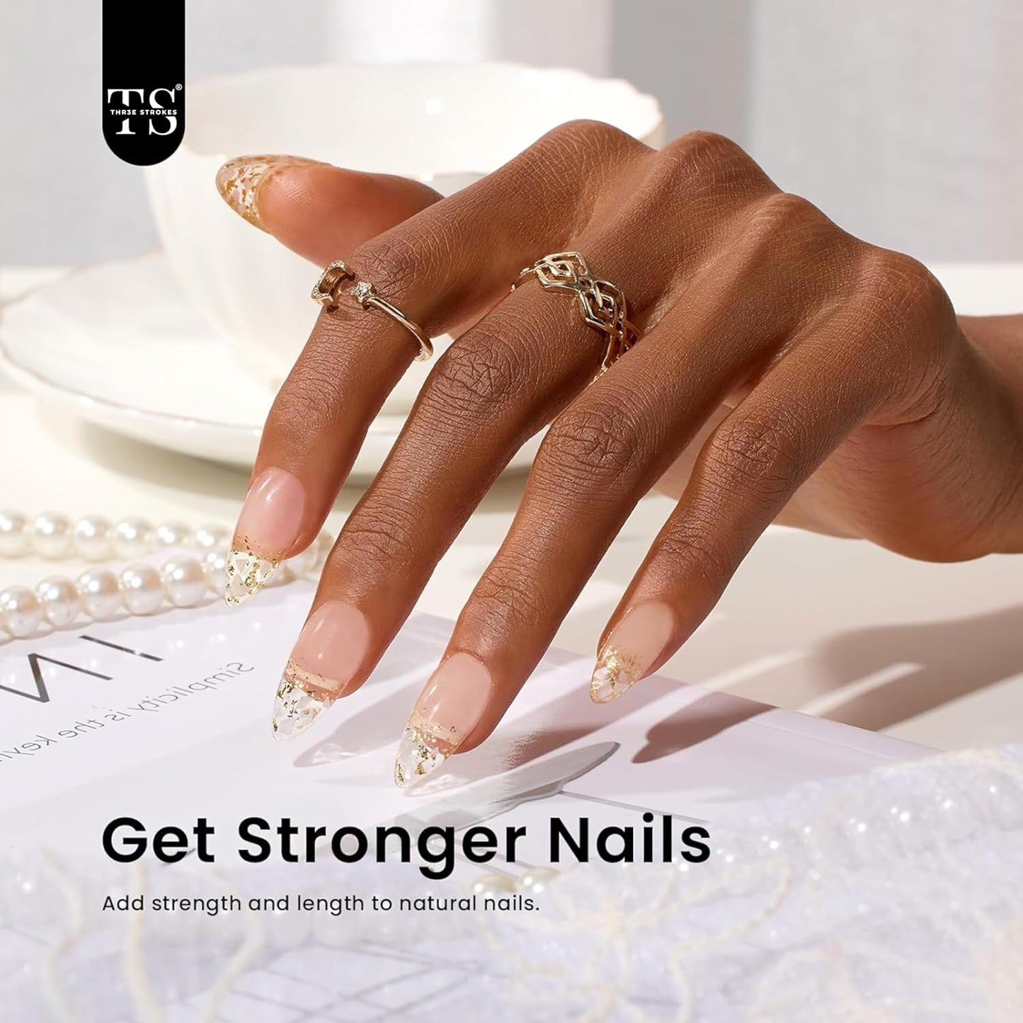 THR3E STROKES Builder Nail Gel, 6-in-1 Gel Builder 15ml for Nails, Hard Gel Builder Nail Strengthener Extension Gel Nail Polish Rhinestone False Nail Tips Glue Gel in a Bottle (CLEAR)