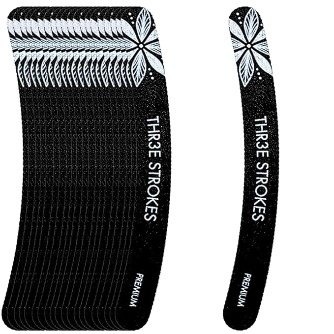 THR3E STROKES Black Professional Reusable Emery Boards Manicure Tool 20pcs