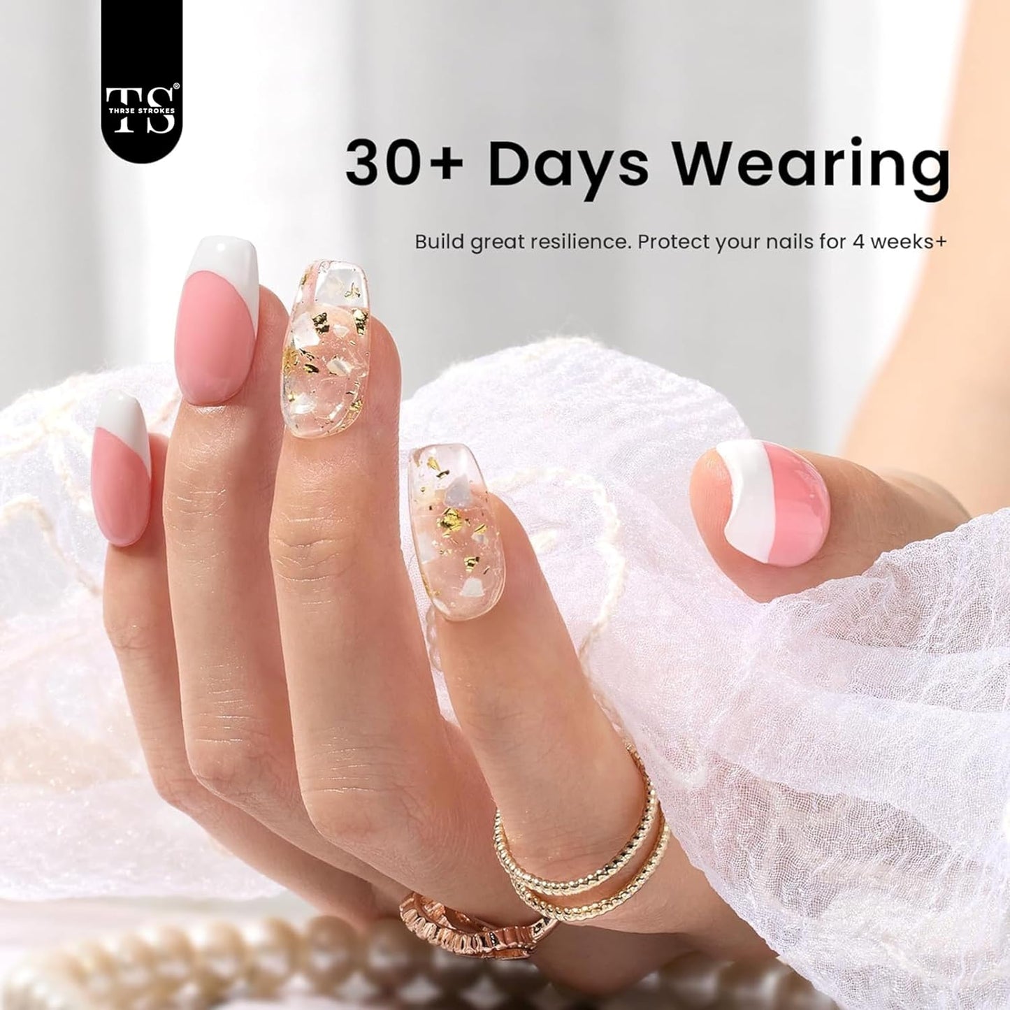 THR3E STROKES Builder Nail Gel, 6-in-1 Gel Builder 15ml for Nails, Hard Gel Builder Nail Strengthener Extension Gel Nail Polish Rhinestone False Nail Tips Glue Gel in a Bottle (CLEAR)