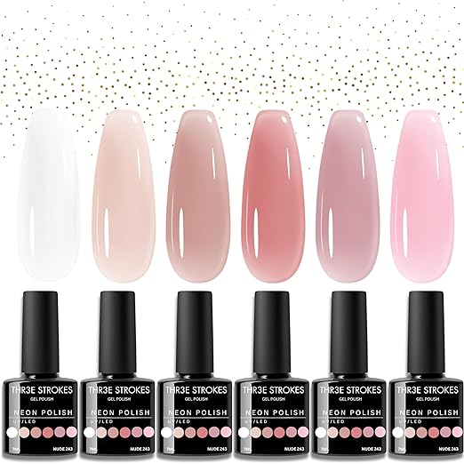THR3E STROKES Natural Nude Gel Nail Polish Set - 6 Colors All Seasons Kit