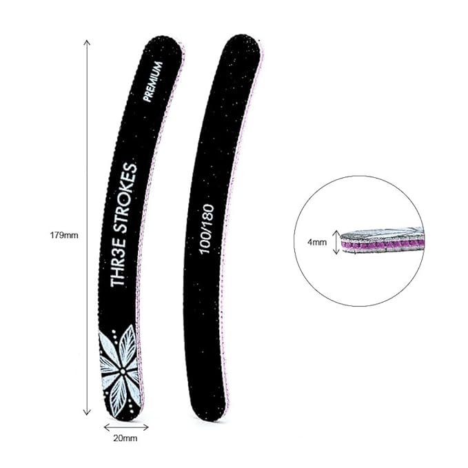 THR3E STROKES 10 Pack Nail Files 100/180 Grit