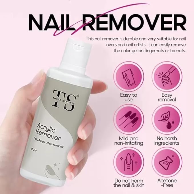 THR3E STROKES 100ml Acrylic Remover, Gel Nail Polish Remover for Nails Professional Removes Gel Nail Polish, Quick & Easy Polish Remover In few Minutes Don't Hurt Your Nails