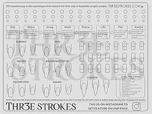 THR3E STROKES Acrylic Nail Training Mat - Silicone Trainer Sheet for Application Practice, Flexible Roll Up Pad Template for Acrylic Fingernails, Learn How to Apply Acrylic Nails