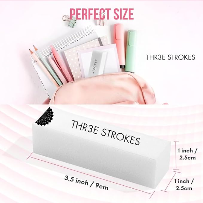 THR3E STROKES Nail Buffer Block Set: 120Grit 4pcs Sponge Files