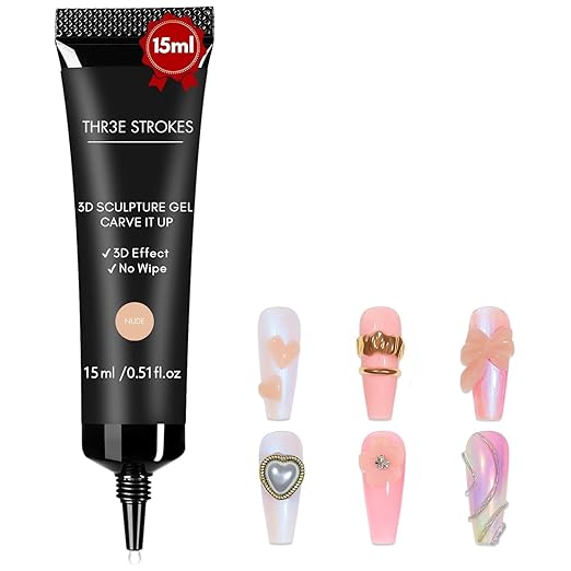 THR3E STROKES Clear 3D Sculpting Gel Nail Glue - 15g for DIY Nail Art