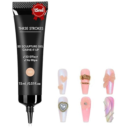THR3E STROKES Clear 3D Sculpting Gel Nail Glue - 15g for DIY Nail Art
