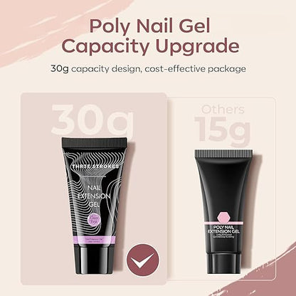 THR3E STROKES PolyGel Quick Upgrade Kit - 30ML Builder Gel for Nail Extensions