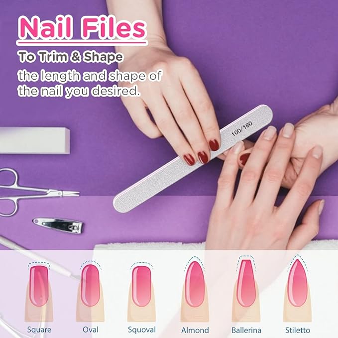 THR3E STROKES Nail Files & Buffer Kit: 12pcs 100/180 Grit (White)