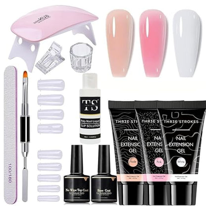 Poly Nail Gel Extension Kit - Nude, Pink, White (12 Items) +{UV Lamp and Spider Gel Polish Kit - Black & White Worth RS 1000, absolutely free (limited time offer only on Prepaid orders)}