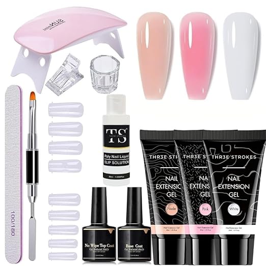 Poly Nail Gel Extension Kit - Nude, Pink, White (12 Items) +{UV Lamp and Spider Gel Polish Kit - Black & White Worth RS 1000, absolutely free (limited time offer only on Prepaid orders)}