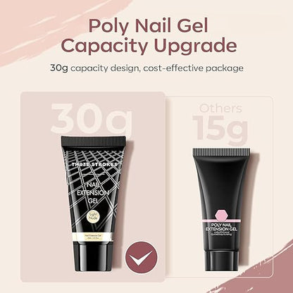 THR3E STROKES PolyGel Quick Upgrade Kit - 30ML Builder Gel for Nail Extensions