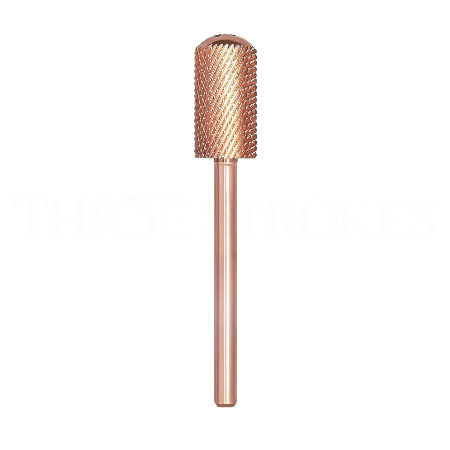 THR3E STROKES Nail Drill Bits, 3/32'' Smooth Round Top Large Barrel Carbide Bits, Suitable for Manicure Pedicure Cuticle Gel Polishing, Beginners Bits, Rose Gold, Series Bit