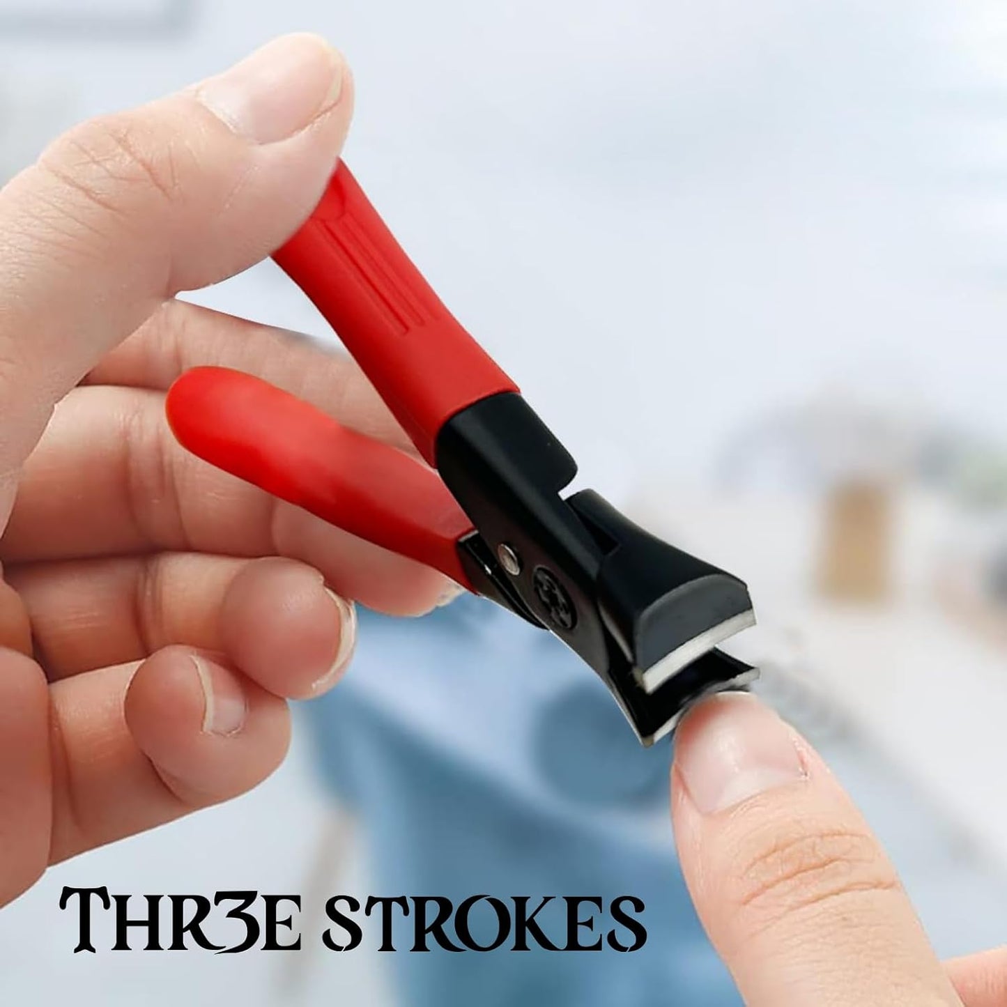 THR3E STROKES Thick Nail Clipper, Toenail Clipper with Long Handle Stainless Steel Nail Cutter for Tough Nails Thick Nails, Anti-splash Nail Clipper for Adults, Seniors, Manicure Nail Clipper, Red