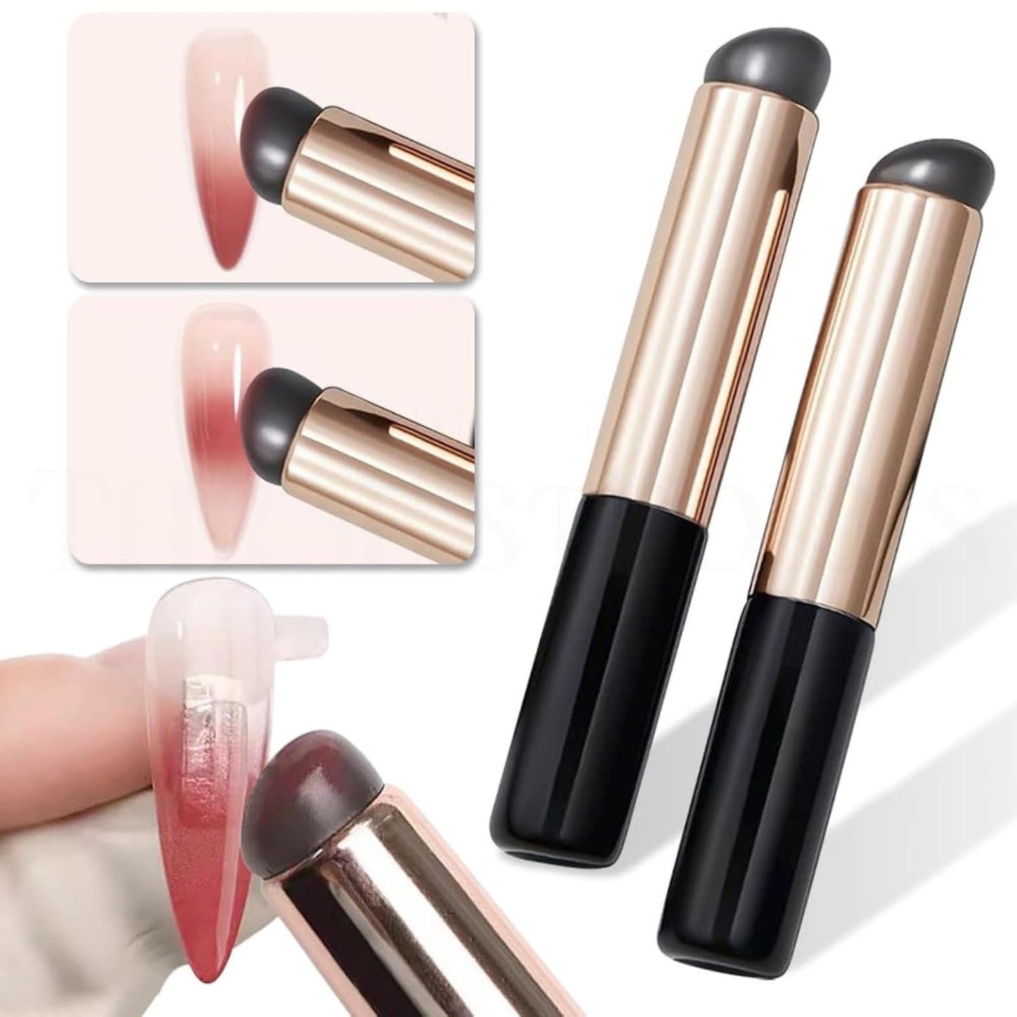 THR3E STROKES 2 Pcs Silicone Nail Art Brushes, Reusable Nail Brushes For Nail Art Silicone Jelly Head Nail Brushes For Lip Lipstick Concealer Makeup Brush Nail Glitter Gradient Shading Manicure Tools