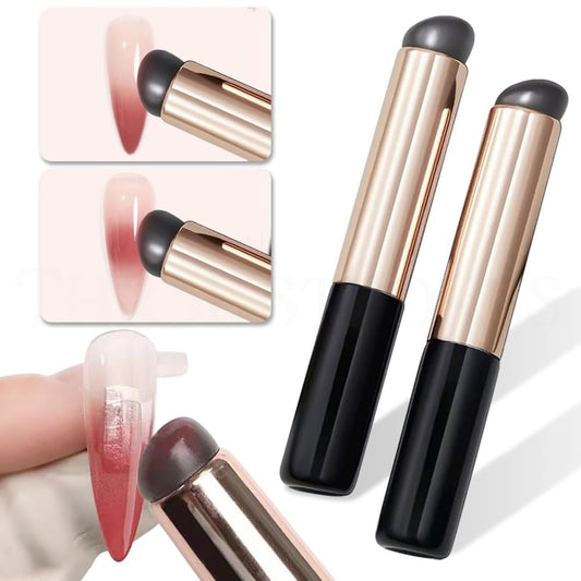 THR3E STROKES 2 Pcs Silicone Nail Art Brushes, Reusable Nail Brushes For Nail Art Silicone Jelly Head Nail Brushes For Lip Lipstick Concealer Makeup Brush Nail Glitter Gradient Shading Manicure Tools