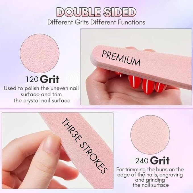 THR3E STROKES Nail Buffer Block Set - 10Pcs Professional Grit Files