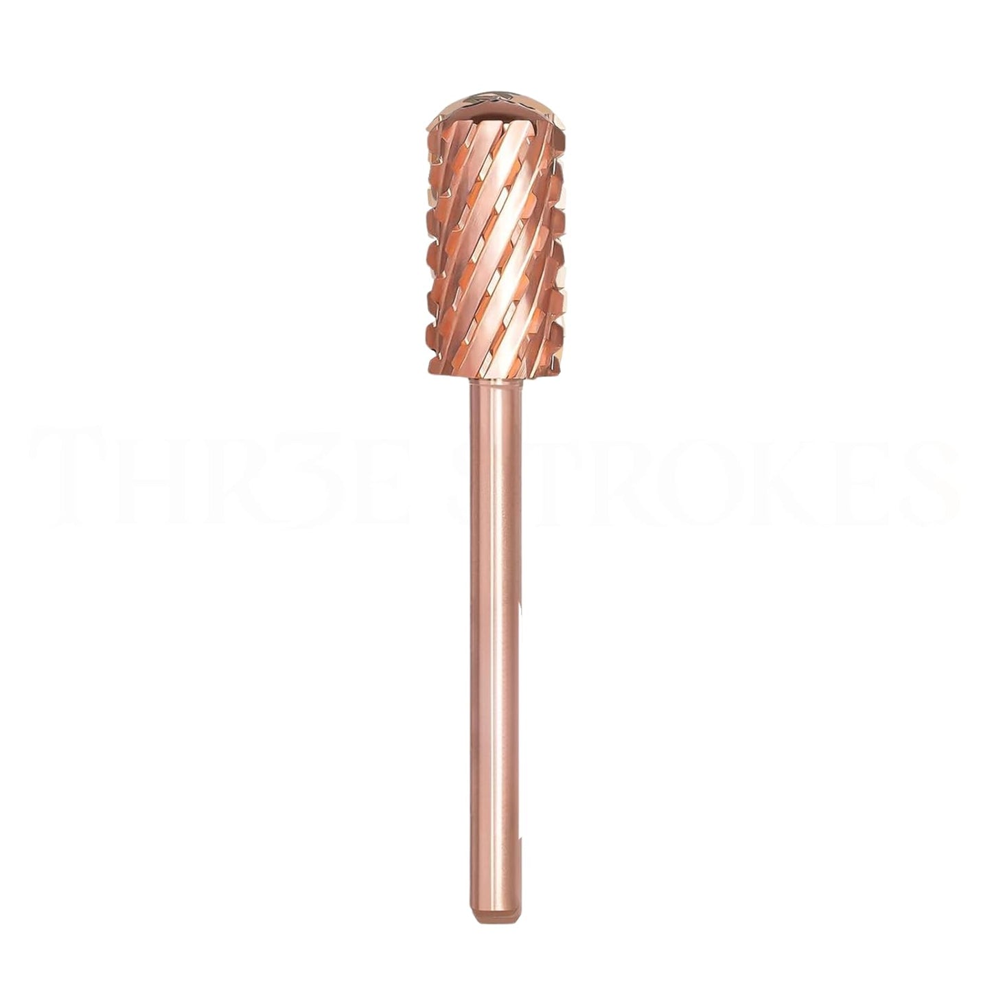 THR3E STROKES Nail Drill Bits, 3/32'' Smooth Round Top Large Barrel Carbide Bits, Suitable for Manicure Pedicure Cuticle Gel Polishing, Beginners Bits, Rose Gold, Series Bit