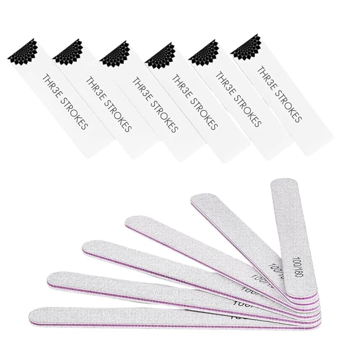THR3E STROKES Nail Files & Buffer Kit: 12pcs 100/180 Grit (White)