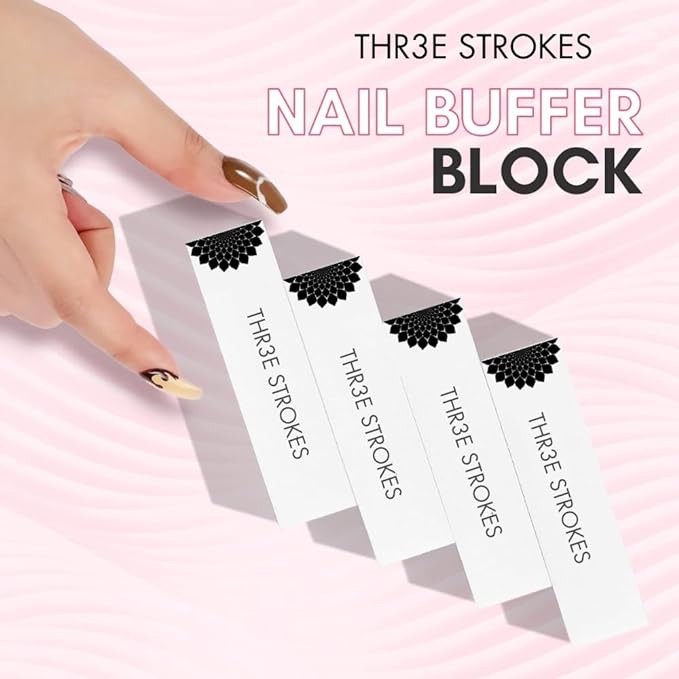 THR3E STROKES Nail Buffer Block Set: 120Grit 4pcs Sponge Files