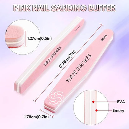 THR3E STROKES Nail Buffer Block Set - 10Pcs Professional Grit Files