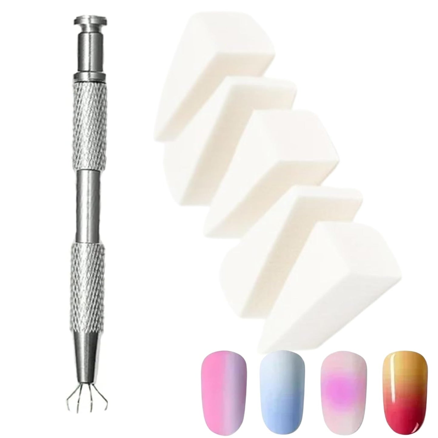 4 Claws Nail Sponge Metal Grabber with 50 Pcs Mini Replaceable Nail Sponges Blocks for Ombre Nail Art Sponges Nail Art Tools for Nail Supplies Nail Accessories