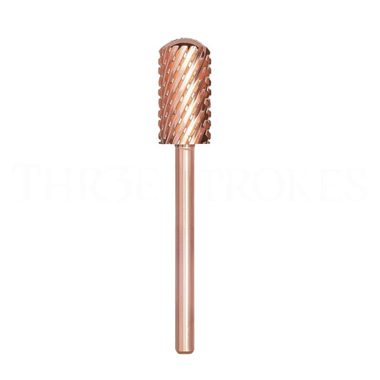 THR3E STROKES Nail Drill Bits, 3/32'' Smooth Round Top Large Barrel Carbide Bits, Suitable for Manicure Pedicure Cuticle Gel Polishing, Beginners Bits, Rose Gold, Series Bit