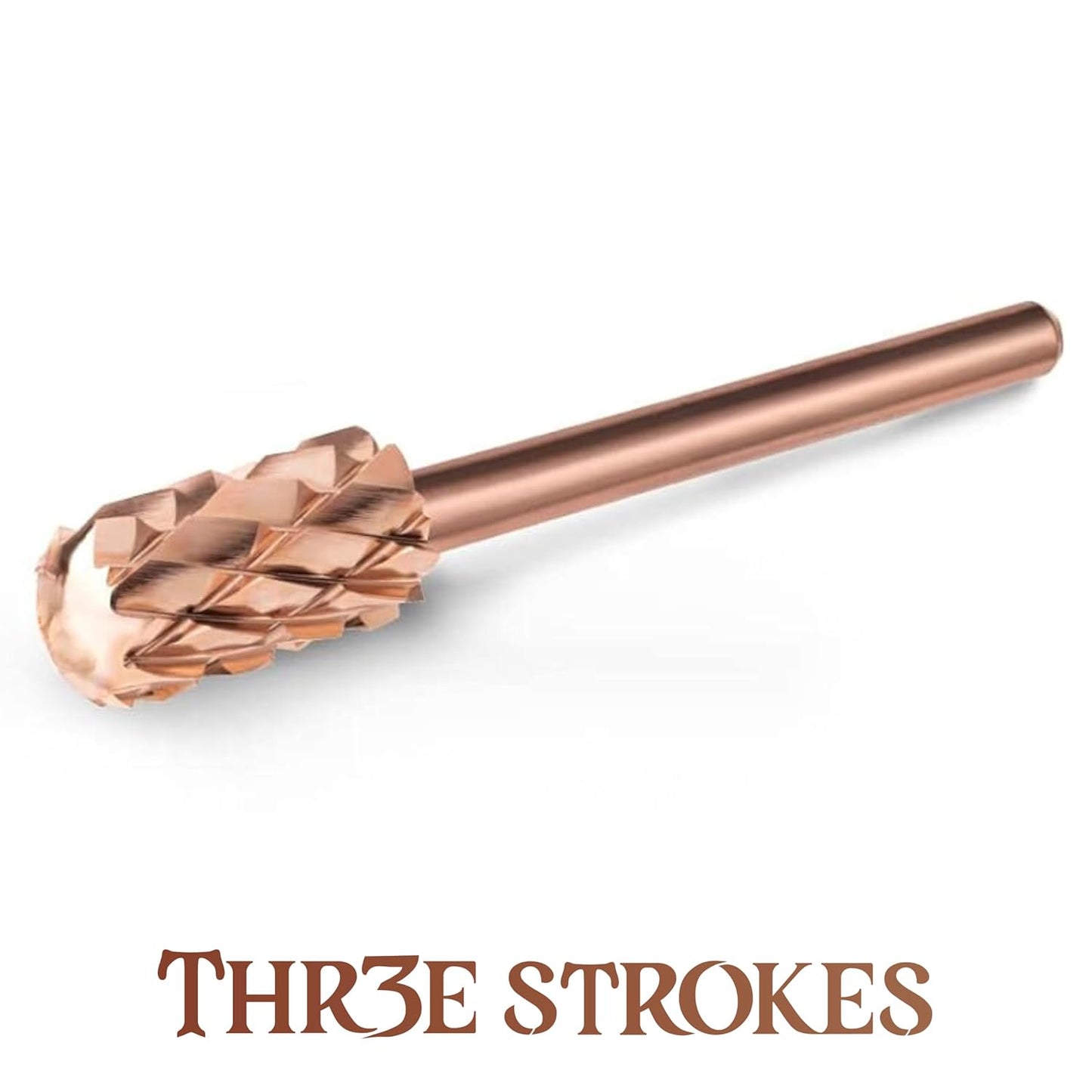 THR3E STROKES Nail Drill Bits, 3/32'' Smooth Round Top Large Barrel Carbide Bits, Suitable for Manicure Pedicure Cuticle Gel Polishing, Beginners Bits, Rose Gold, Series Bit