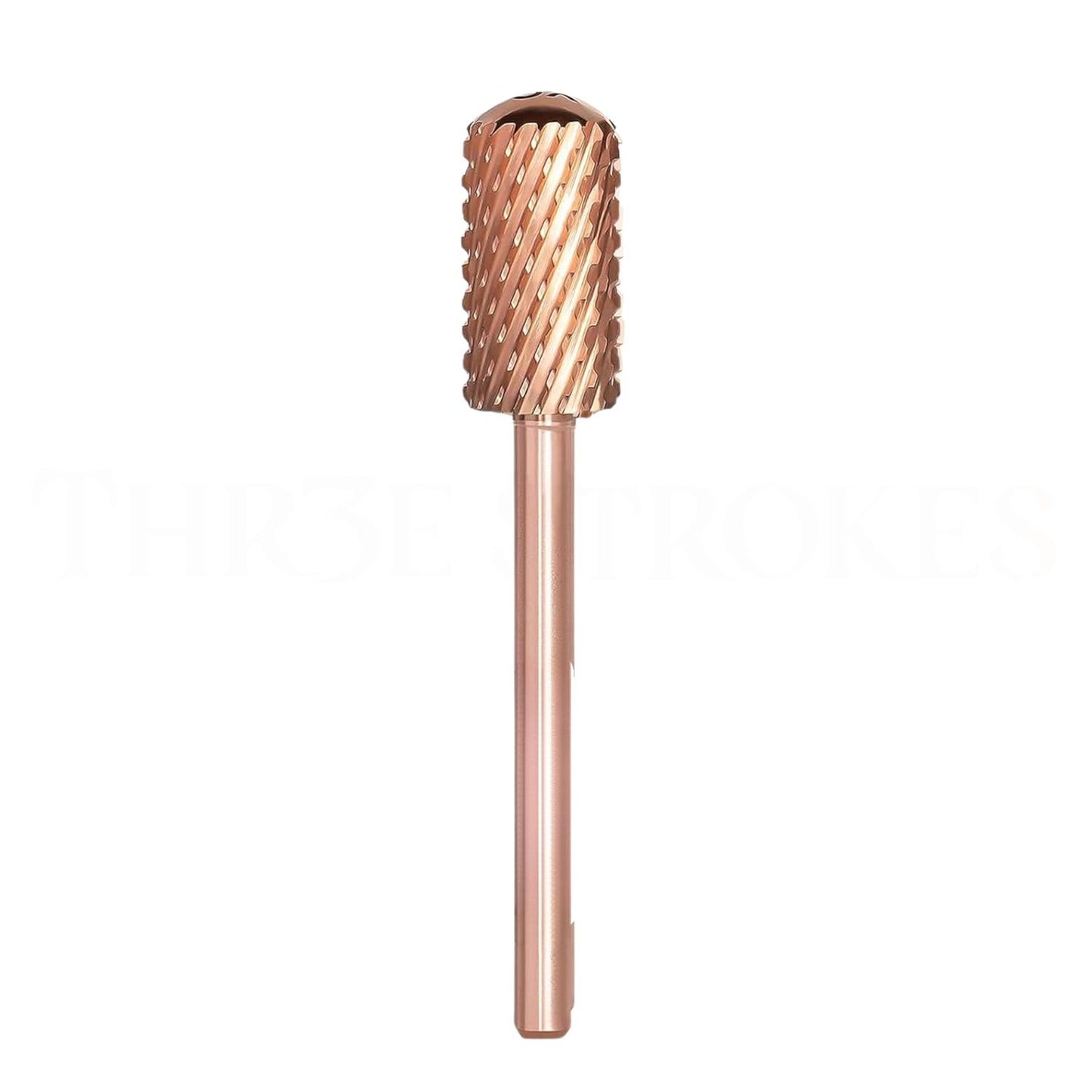 THR3E STROKES Nail Drill Bits, 3/32'' Smooth Round Top Large Barrel Carbide Bits, Suitable for Manicure Pedicure Cuticle Gel Polishing, Beginners Bits, Rose Gold, Series Bit