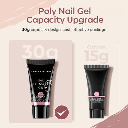THR3E STROKES Poly Nail Gel Extension Kit for Builder Gel  (Pink, Clear, White) (11 Pcs Set)