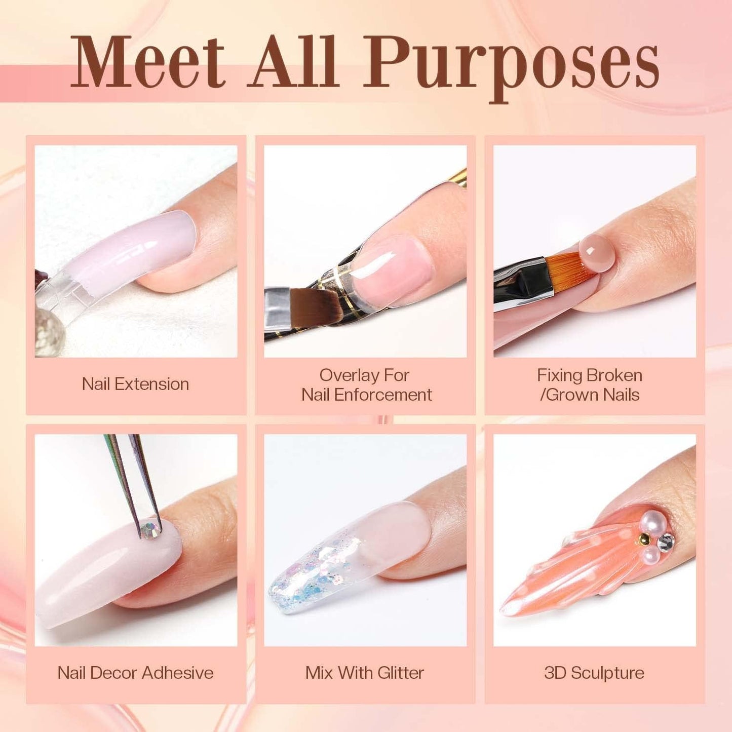 THR3E STROKES Poly Nail Gel Extension Kit for Builder Gel  (Pink, Clear, White) (11 Pcs Set)