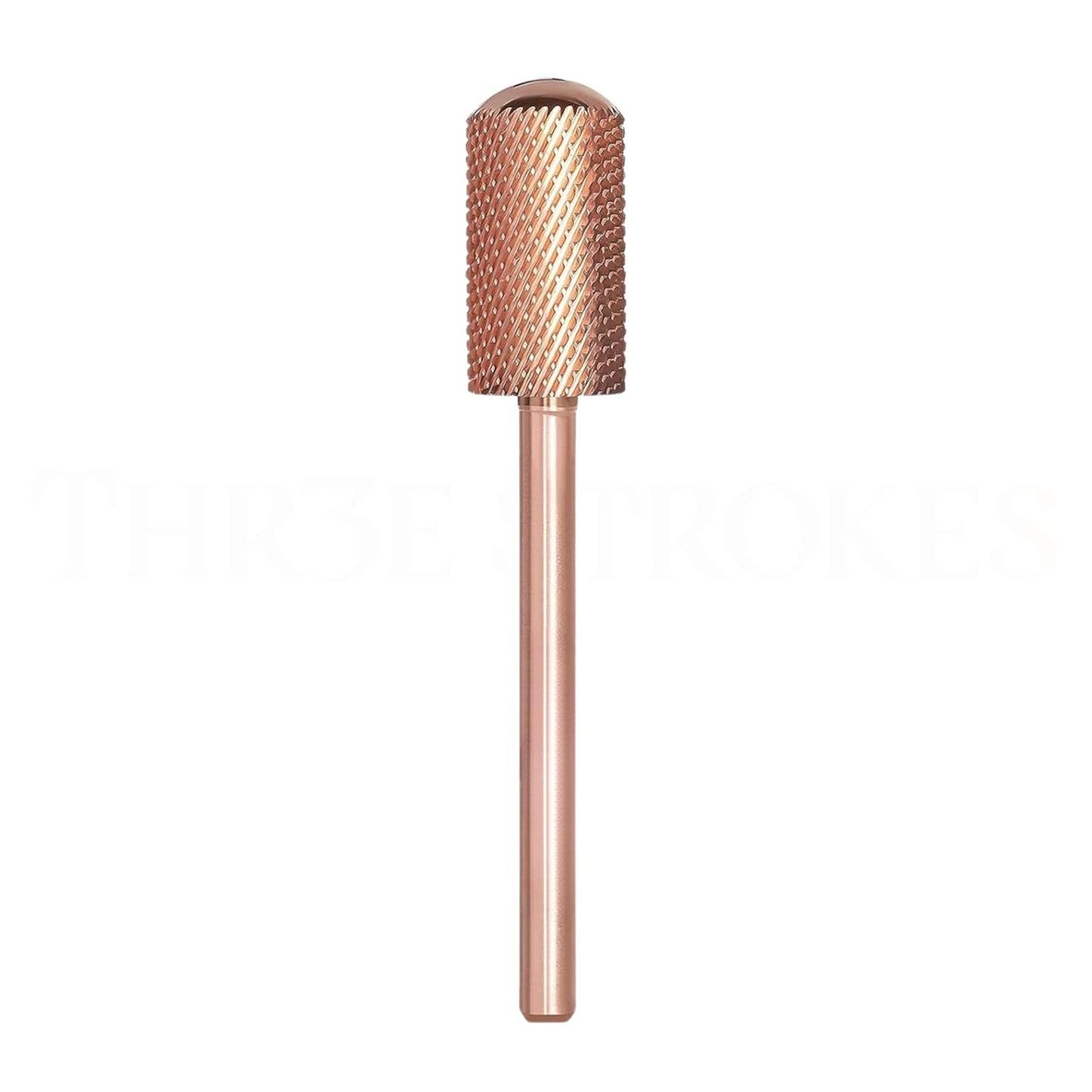 THR3E STROKES Nail Drill Bits, 3/32'' Smooth Round Top Large Barrel Carbide Bits, Suitable for Manicure Pedicure Cuticle Gel Polishing, Beginners Bits, Rose Gold, Series Bit