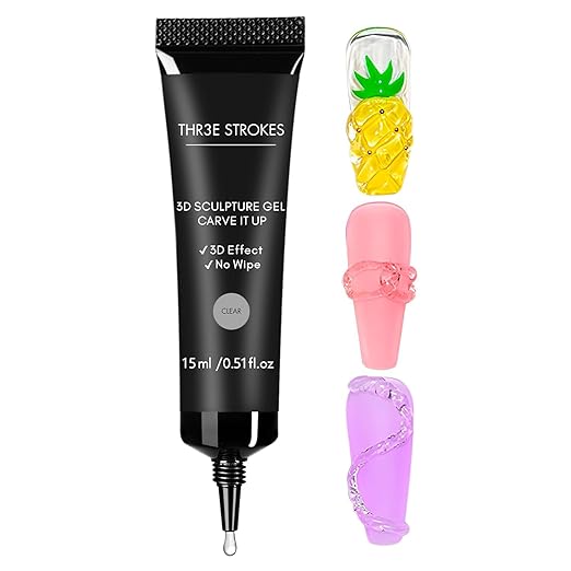 THR3E STROKES Clear 3D Sculpting Gel Nail Glue - 15g for DIY Nail Art