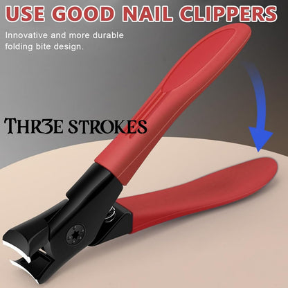 THR3E STROKES Thick Nail Clipper, Toenail Clipper with Long Handle Stainless Steel Nail Cutter for Tough Nails Thick Nails, Anti-splash Nail Clipper for Adults, Seniors, Manicure Nail Clipper, Red