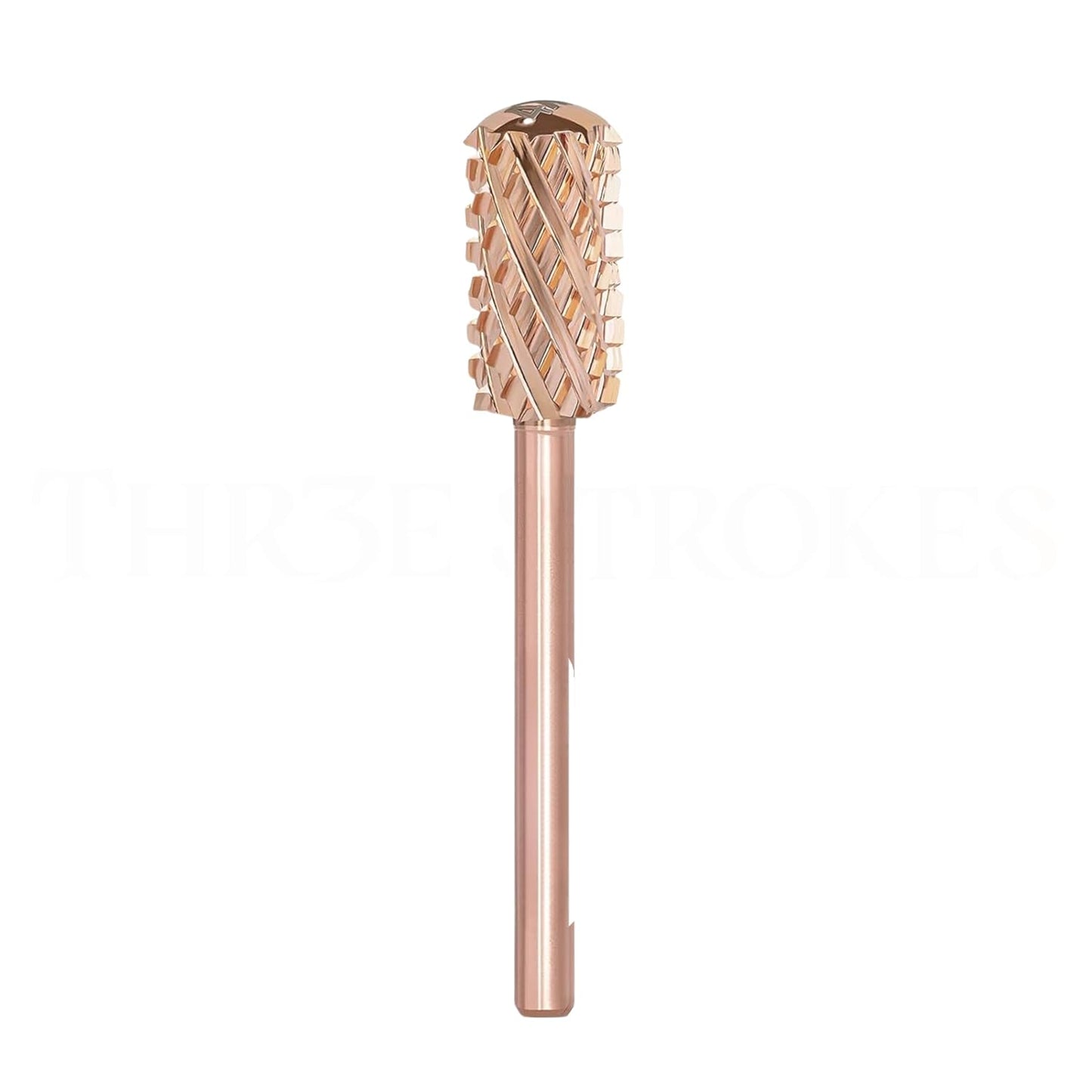 THR3E STROKES Nail Drill Bits, 3/32'' Smooth Round Top Large Barrel Carbide Bits, Suitable for Manicure Pedicure Cuticle Gel Polishing, Beginners Bits, Rose Gold, Series Bit