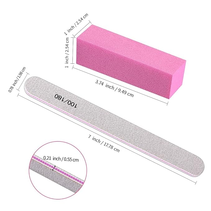 THR3E STROKES Nail Files & Buffer Kit: 12pcs 100/180 Grit (White)