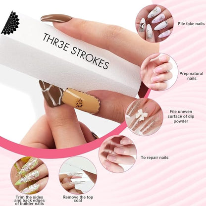 THR3E STROKES Nail Buffer Block Set: 120Grit 4pcs Sponge Files