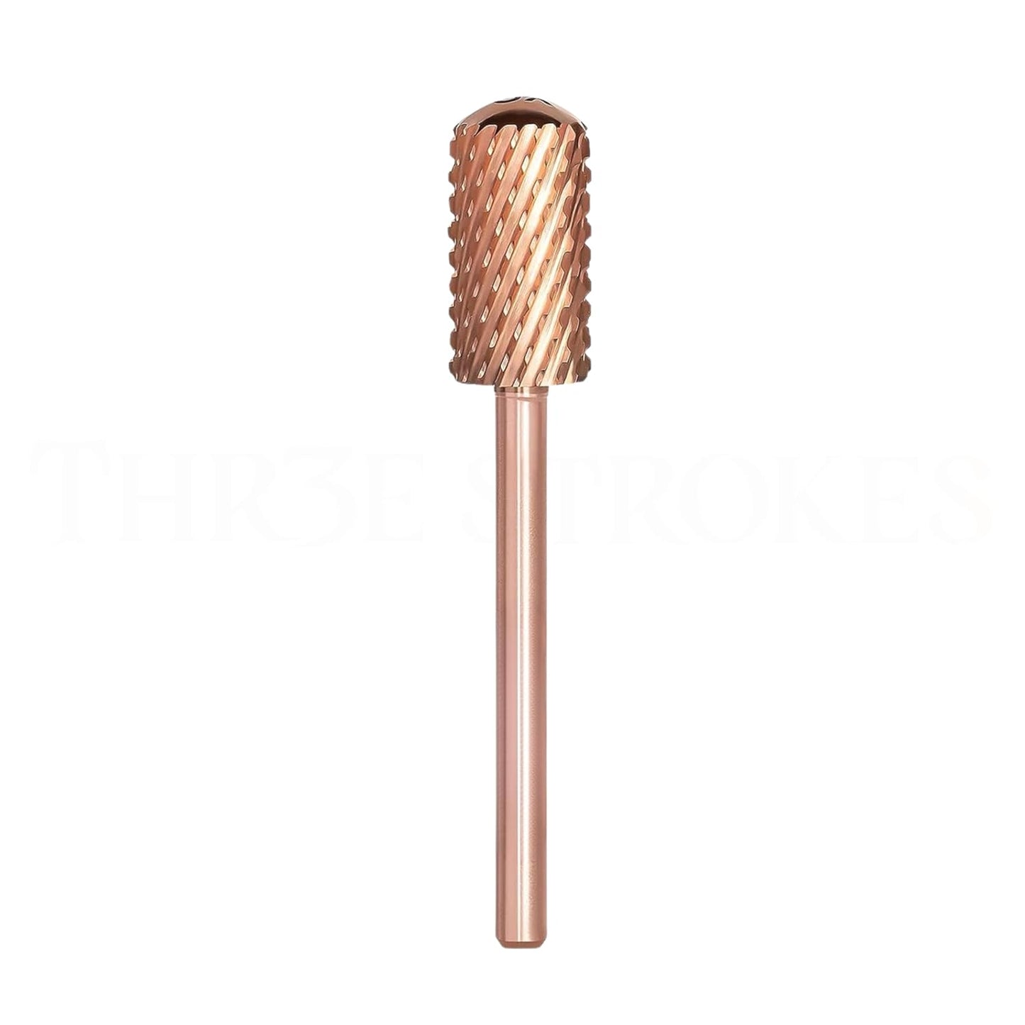 THR3E STROKES Nail Drill Bits, 3/32'' Smooth Round Top Large Barrel Carbide Bits, Suitable for Manicure Pedicure Cuticle Gel Polishing, Beginners Bits, Rose Gold, Series Bit