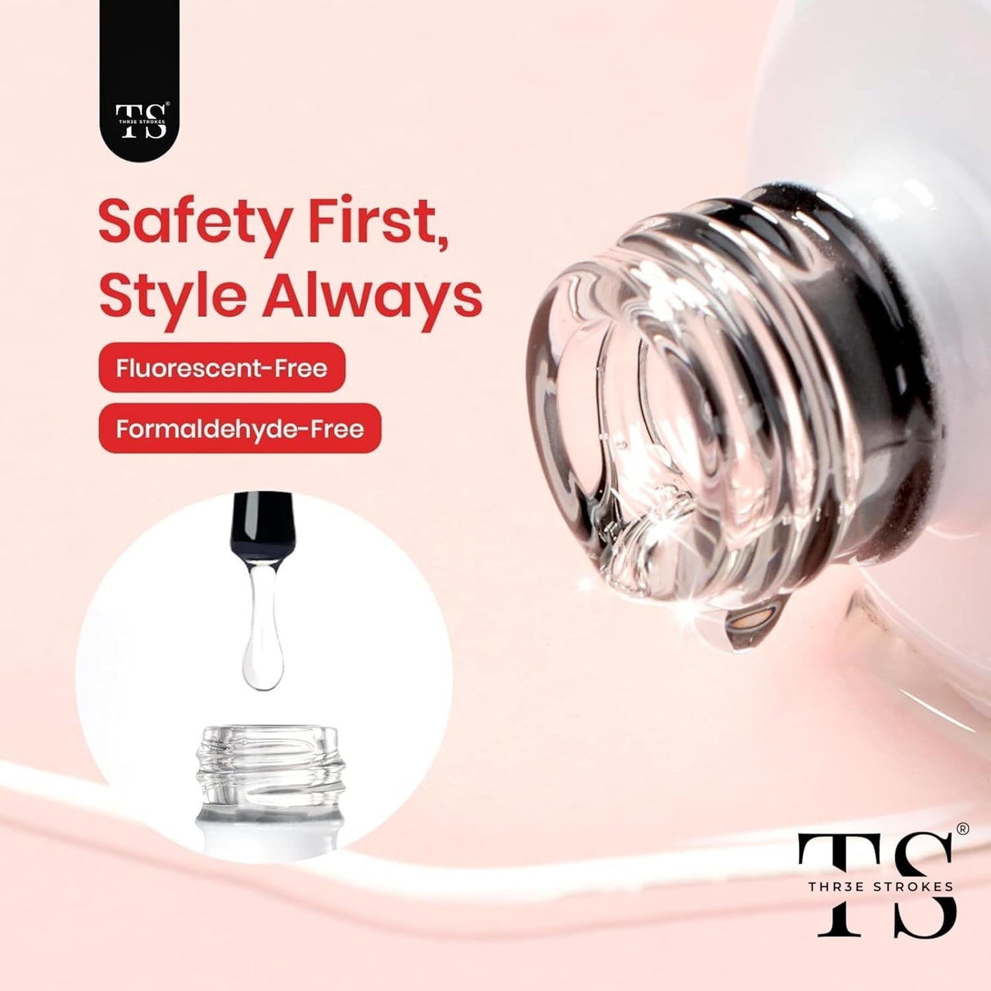 THR3E STROKES Gel Polish No Wipe Gel Top Coat - Clear Color Gel Shine Finish and Long Lasting, Soak Off Nail Lamp Gel, 15ml