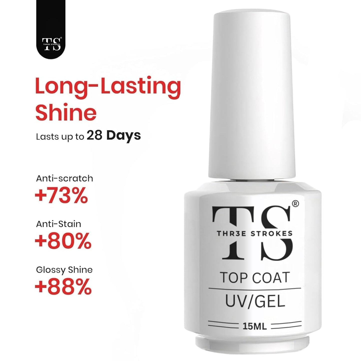THR3E STROKES Gel Polish No Wipe Gel Top Coat - Clear Color Gel Shine Finish and Long Lasting, Soak Off Nail Lamp Gel, 15ml