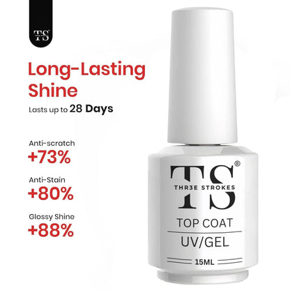 THR3E STROKES Gel Polish No Wipe Gel Top Coat - Clear Color Gel Shine Finish and Long Lasting, Soak Off Nail Lamp Gel, 15ml