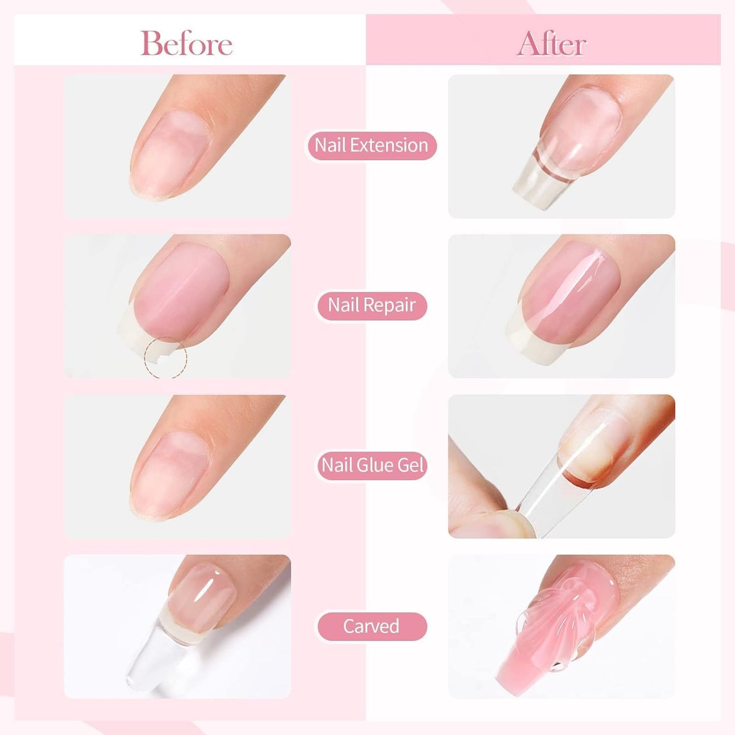 Solid Builder Nail Gel Kit 4 Colors Solid Builder Nail Extension Gel, 2 in 1 Pen Brush, 100pcs Clear Nail Molds