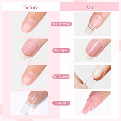 Solid Builder Nail Gel Kit 4 Colors Solid Builder Nail Extension Gel, 2 in 1 Pen Brush, 100pcs Clear Nail Molds