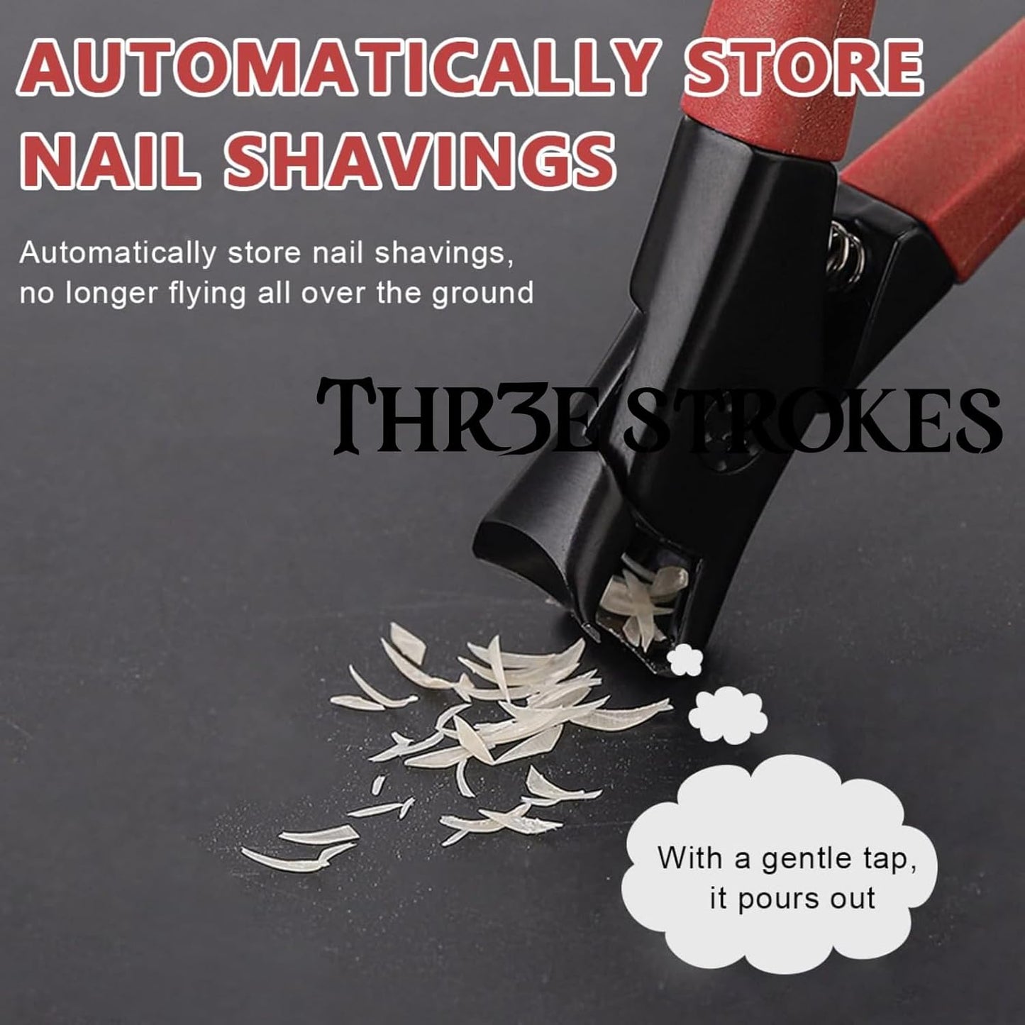 THR3E STROKES Thick Nail Clipper, Toenail Clipper with Long Handle Stainless Steel Nail Cutter for Tough Nails Thick Nails, Anti-splash Nail Clipper for Adults, Seniors, Manicure Nail Clipper, Red