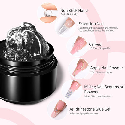 Solid Builder Nail Gel Kit 4 Colors Solid Builder Nail Extension Gel, 2 in 1 Pen Brush, 100pcs Clear Nail Molds