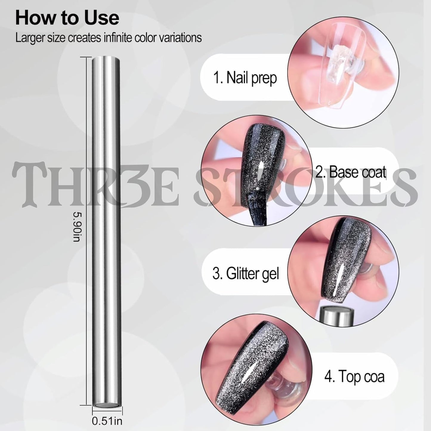 THR3E STROKES Cat Eye Magnet for Nails, 5.9inch Super Long Double-head Nail Polish Magnet Pens Magnet Stick 3D Magnetic Cat Eye Gel Polish Nail Art Tool, for Home DIY, Salon, Studio