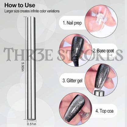 THR3E STROKES Cat Eye Magnet for Nails, 5.9inch Super Long Double-head Nail Polish Magnet Pens Magnet Stick 3D Magnetic Cat Eye Gel Polish Nail Art Tool, for Home DIY, Salon, Studio