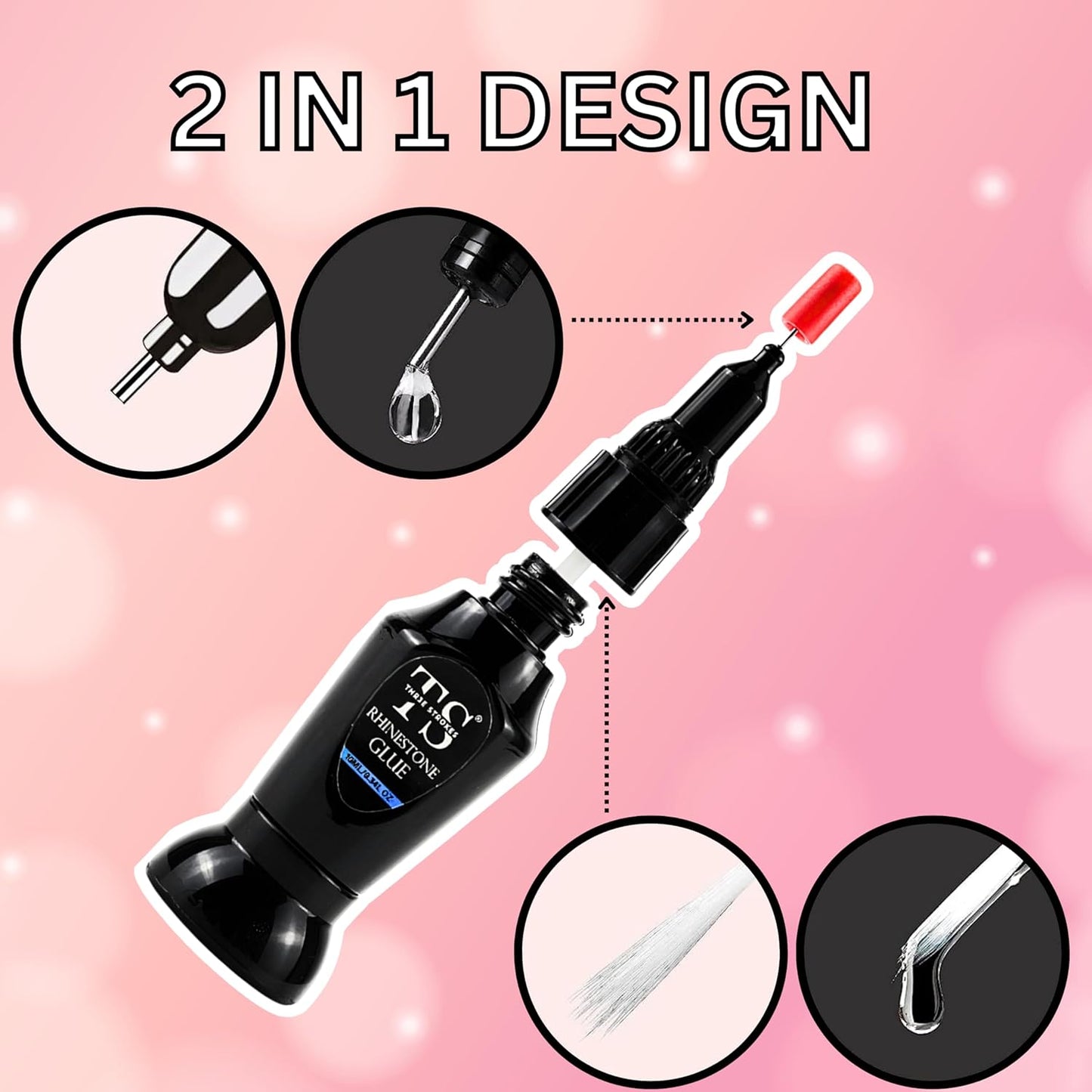 THR3E STROKES Adhesive Rhinestones Glue for Crafts, 2PCS 8ML Clear Glue with 5 Dotting Pen Tool, Wax Pencil and Tweezer, Jewelry Glue